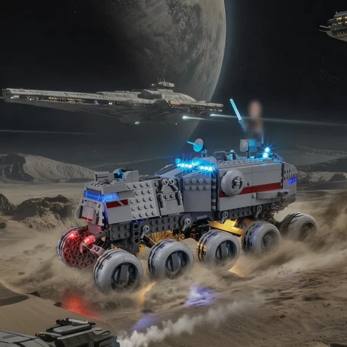 BriksMax LED kit illuminating Republic Juggernaut cockpit and interior