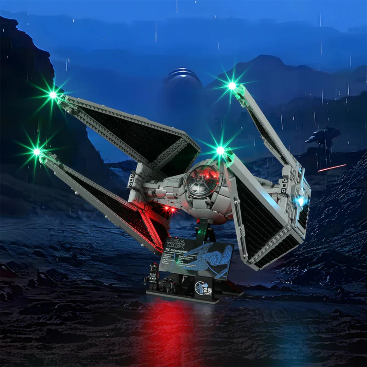 UCS TIE Interceptor #75382 model with LED light kit cockpit glow