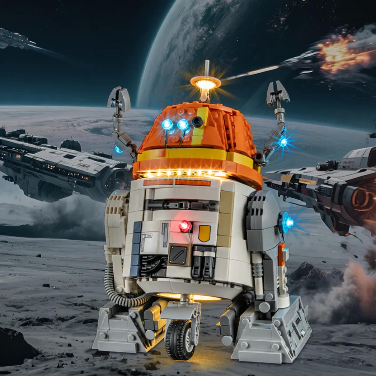 BriksMax LED light kit installed in Chopper (C1-10P) droid #75416