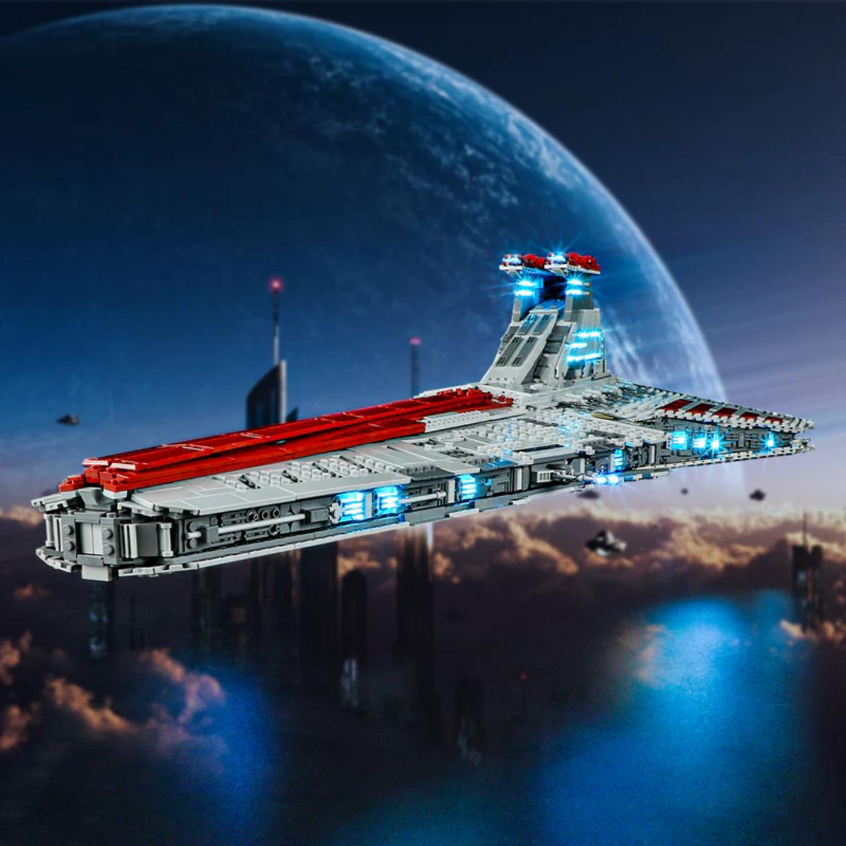 Venator Class Attack Cruiser 75367 lit up with LED light kit