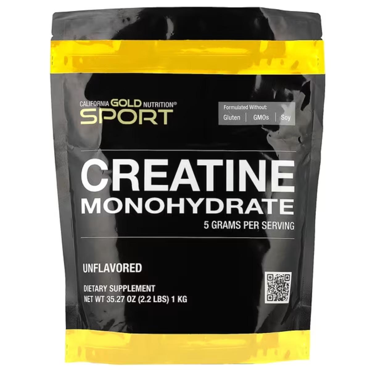California Gold Nutrition SPORT Creatine Monohydrate 1kg powder tub for muscle strength and workout performance
