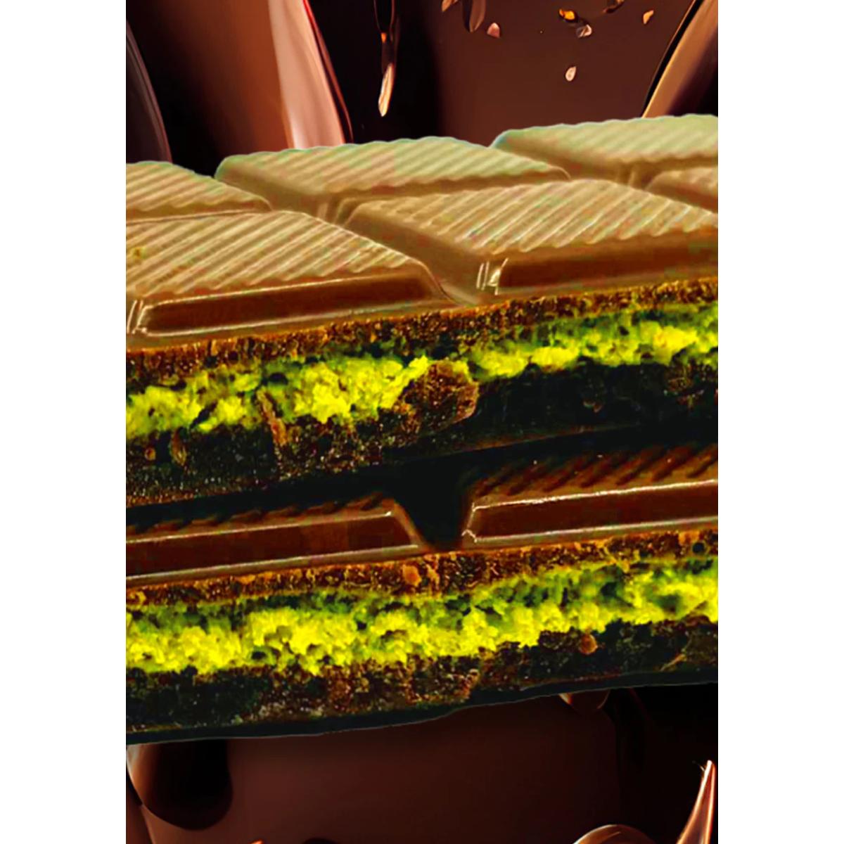 Dubai style chocolate bar with pistachio filling and kunafa bits