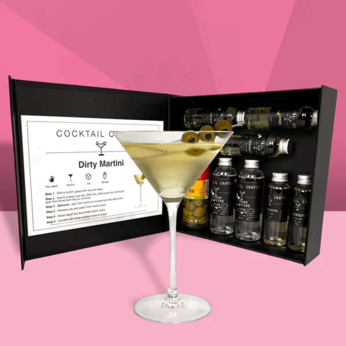 Dirty Martini Cocktail Gift Box contents
