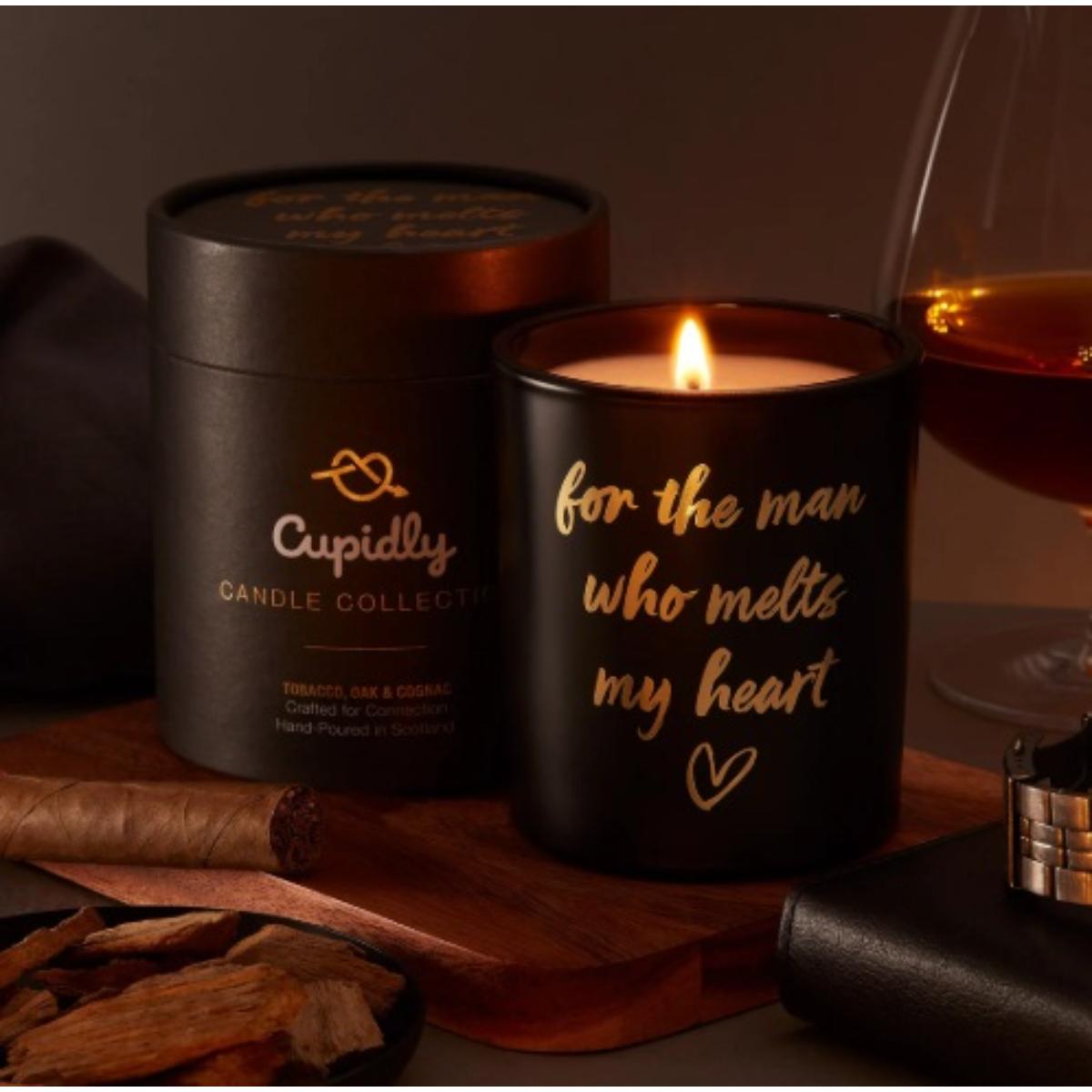 Candle gift for him with For the Man Who Melts My Heart message