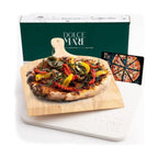 white cordierite pizza stone with peel slider
