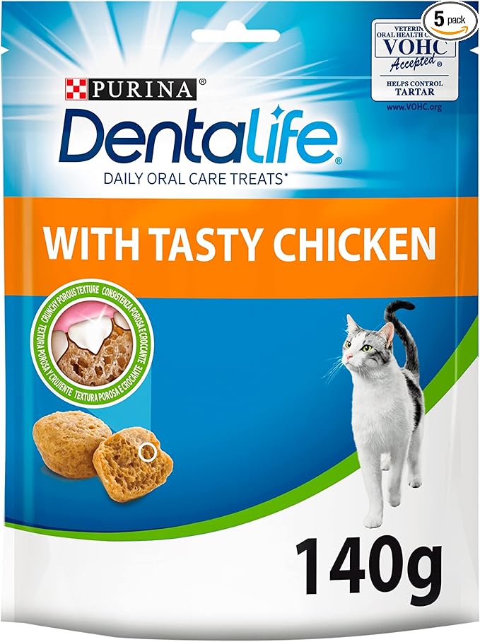 Purina DENTALIFE Cat Dental Treats – Chicken Flavor – 5 x 140g Packs

