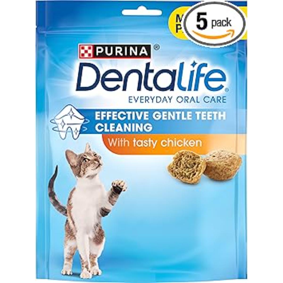 Purina DENTALIFE Cat Dental Treats – Chicken Flavor – 5 x 140g Packs