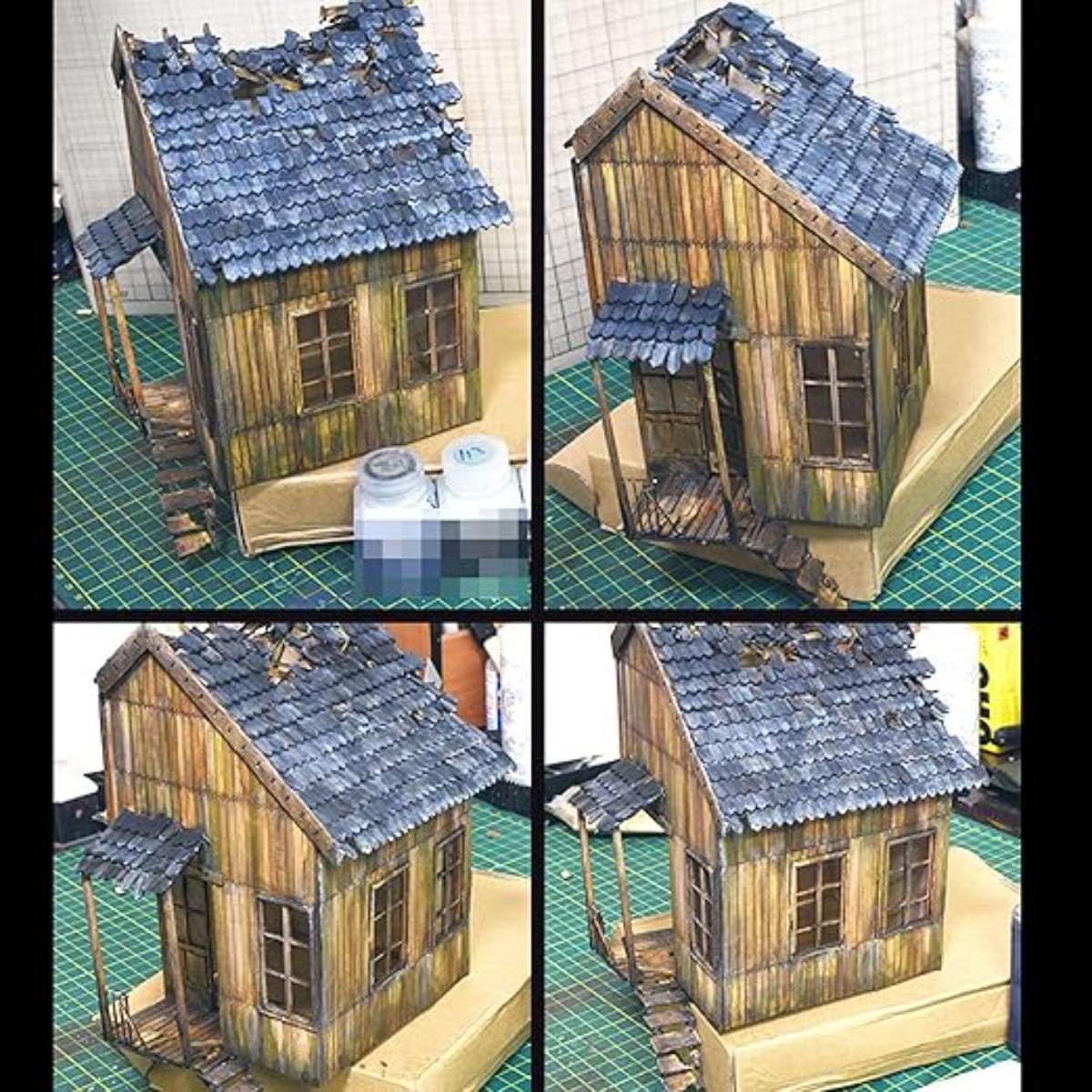 Wooden ruins house for diorama and scale modeling