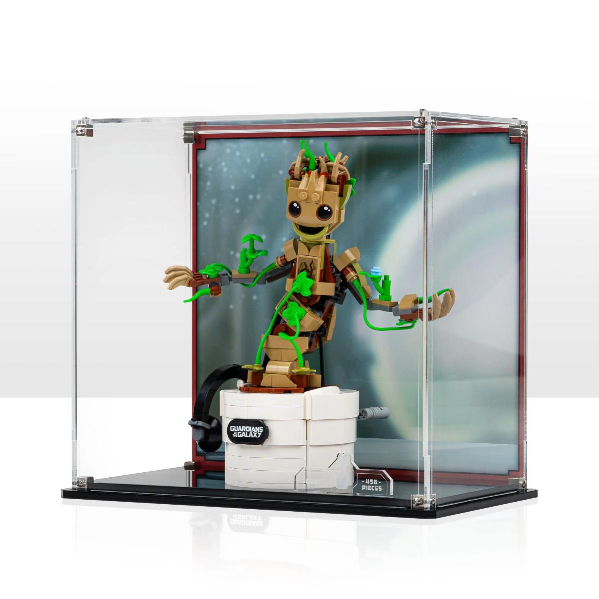 Premium dust‑proof display case for LEGO Dancing Groot 76297 by Wicked Brick