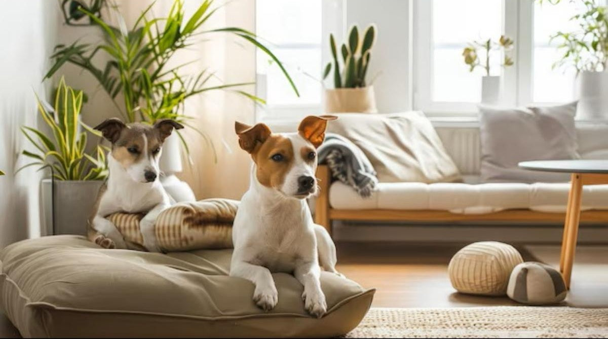relaxing dogs in living room