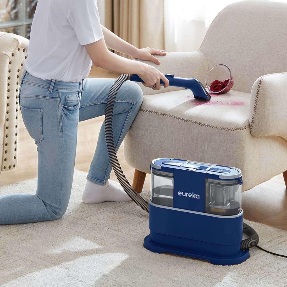 Eureka NEY100 portable carpet cleaner in blue – dual tank and hose
