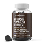 Mushroom Super Blend Gummies bottle with Lion’s Mane, Chaga, Cordyceps, Tremella, Maitake & Reishi mushroom extracts