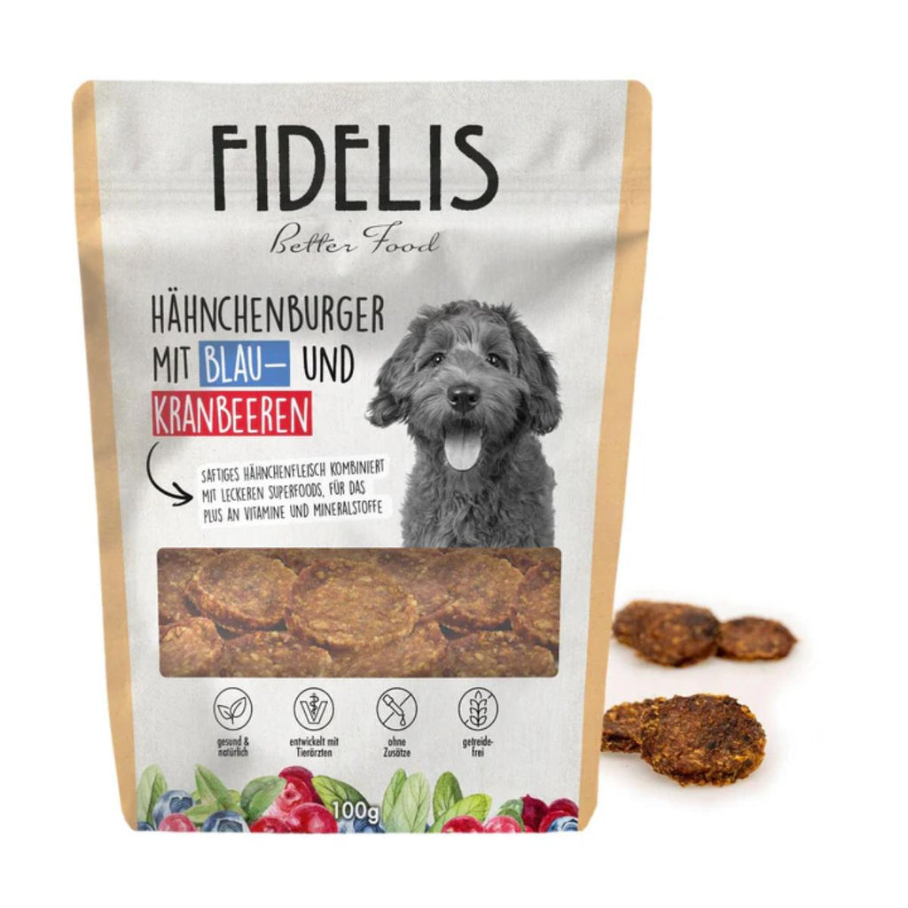 Fidelis Chicken Burgers Blueberries & Cranberries 100 g – air-dried chicken treat for dogs