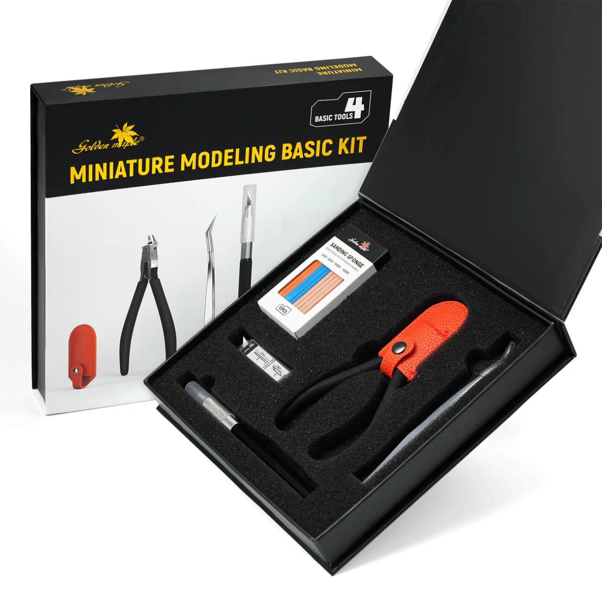 Golden Maple Miniature Craft Tool Kit with precision nippers, hobby knife, tweezers and sanding tools for model making