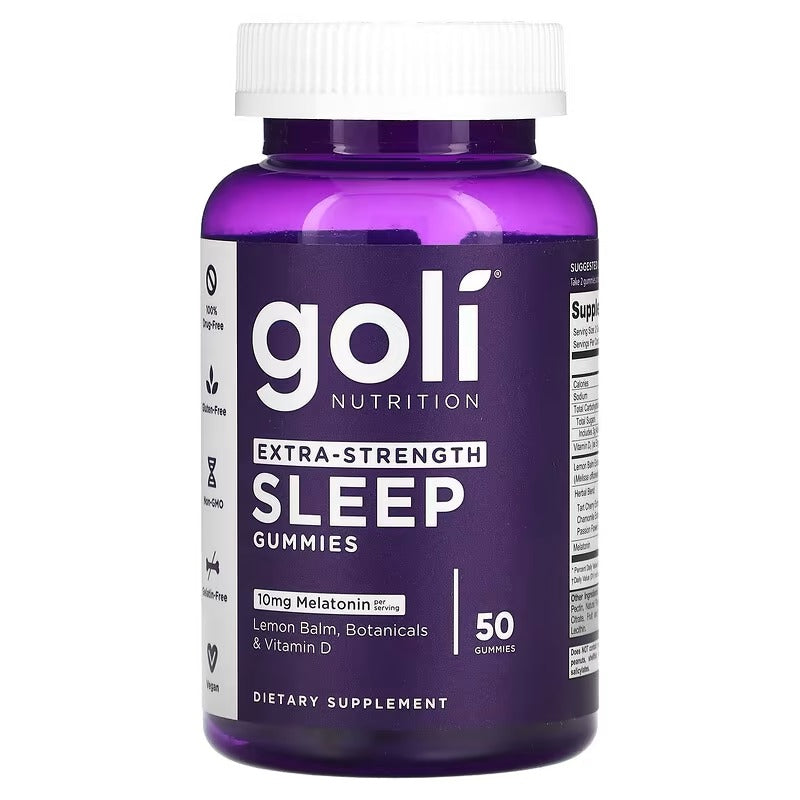Goli Extra Strength Sleep Gummies bottle with melatonin and lemon balm
