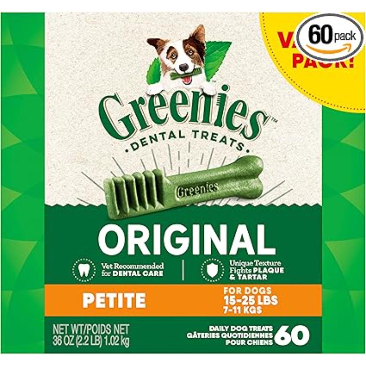Greenies Petite Natural Dental Dog Treats – 60 Treats, 36 oz Bag