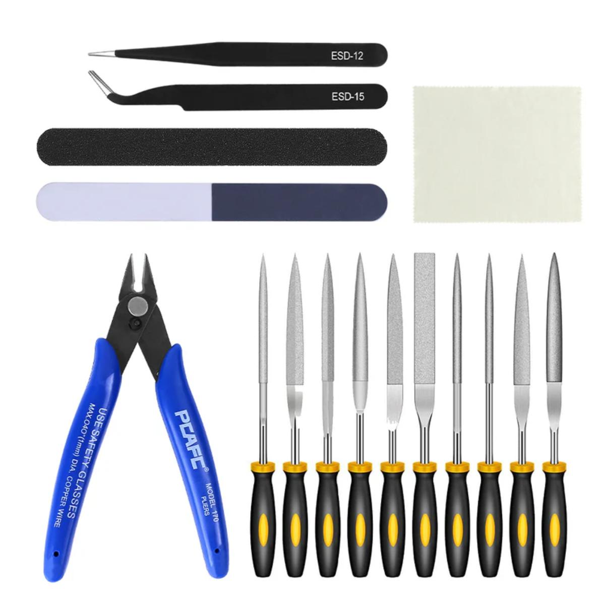 Hanboost 3D Print Accessory Kit with files, pliers, tweezers, polishing bars and cloth
