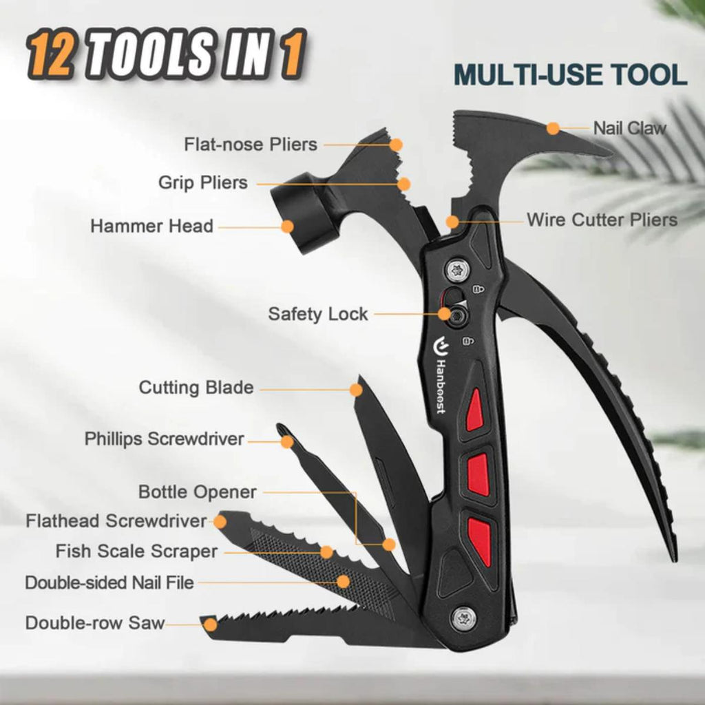 Hanboost HKA-71 12-in-1 multifunctional survival hammer tool with pliers and screwdriver