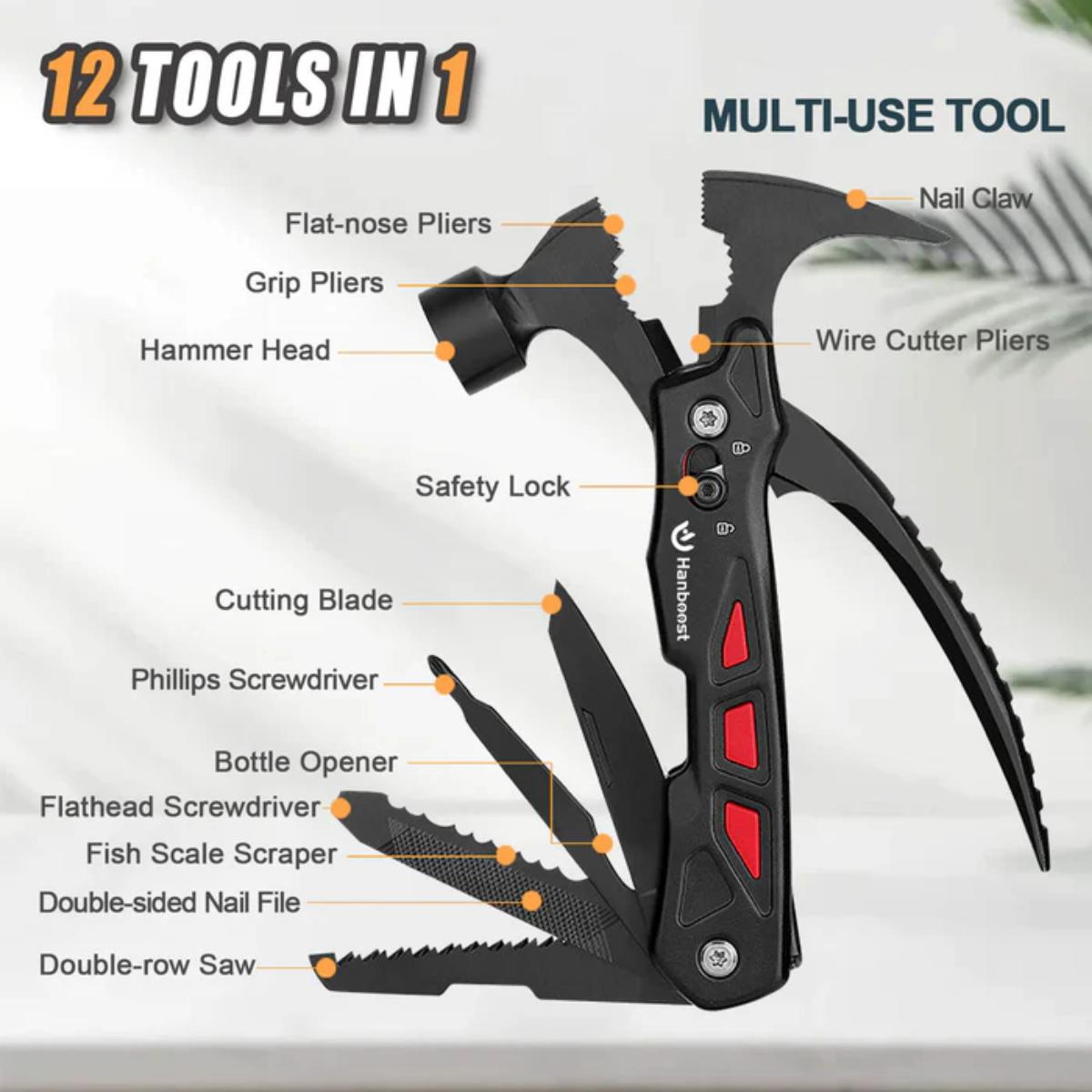 Hanboost HKA-71 12-in-1 multifunctional survival hammer tool with pliers and screwdriver