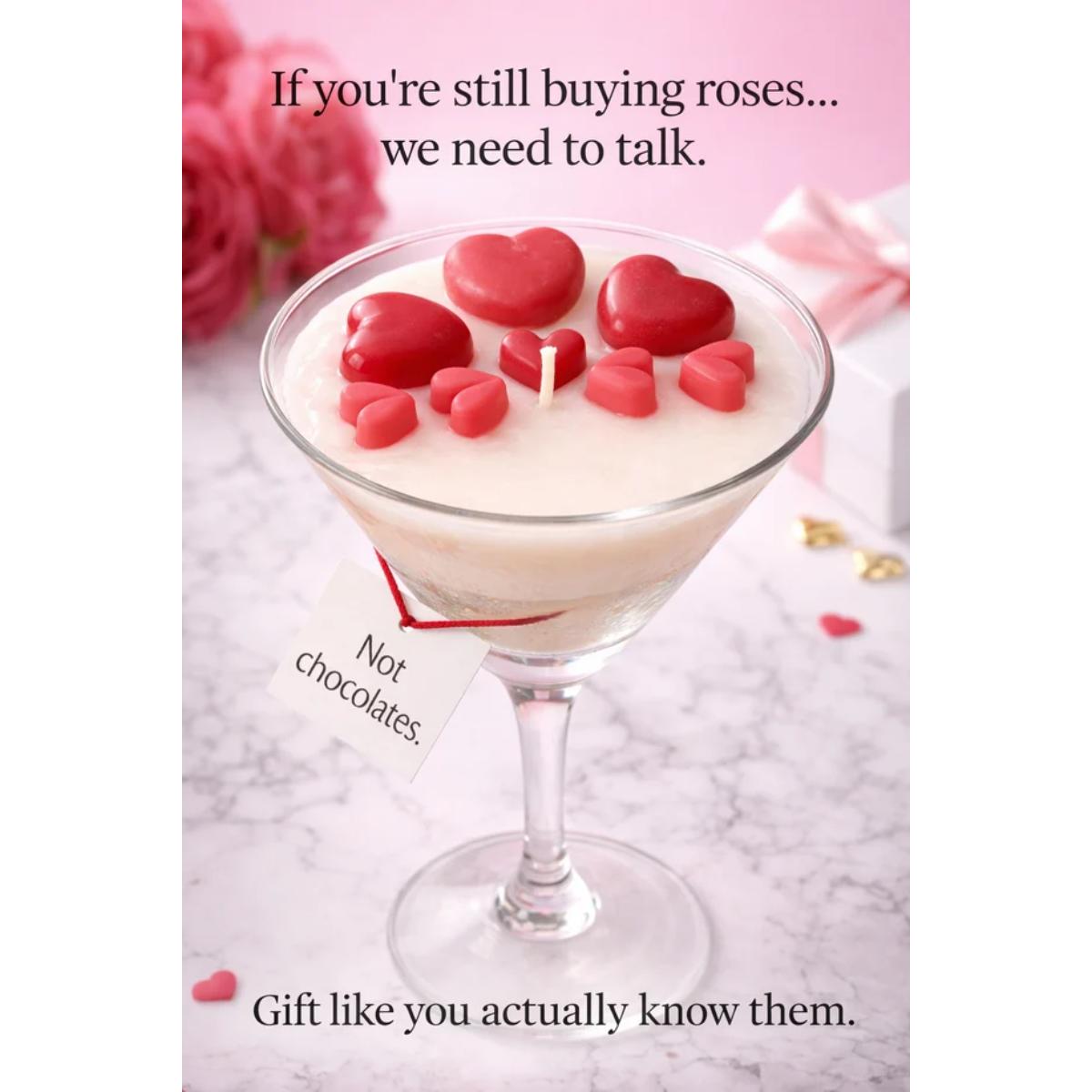 Hazelwood Sweetheart Soy Wax Martini Candle in Reusable Martini Glass