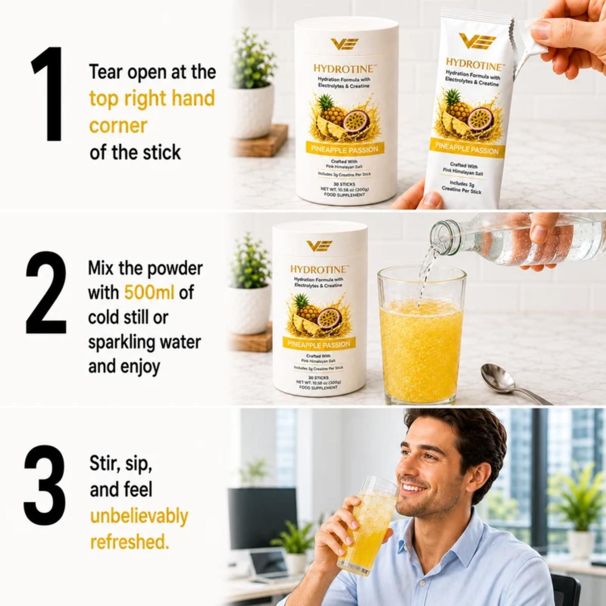 Hydrotine Pineapple Passion electrolyte and creatine drink mix