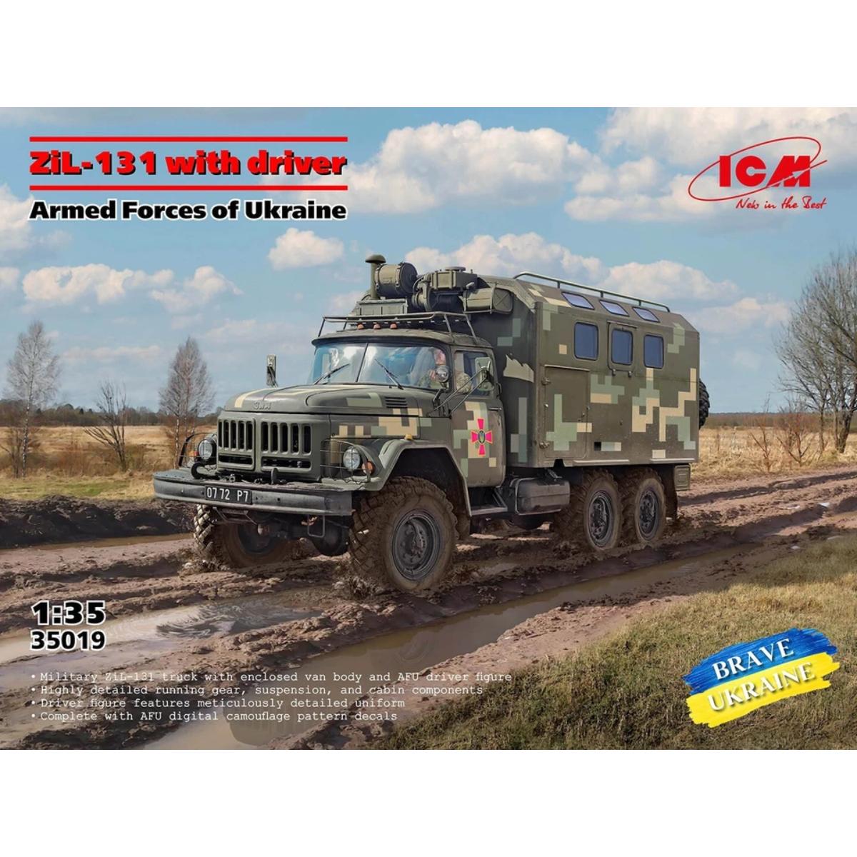ICM 1:35 ZIL-131 Ukrainian Armed Forces plastic model truck with driver figure