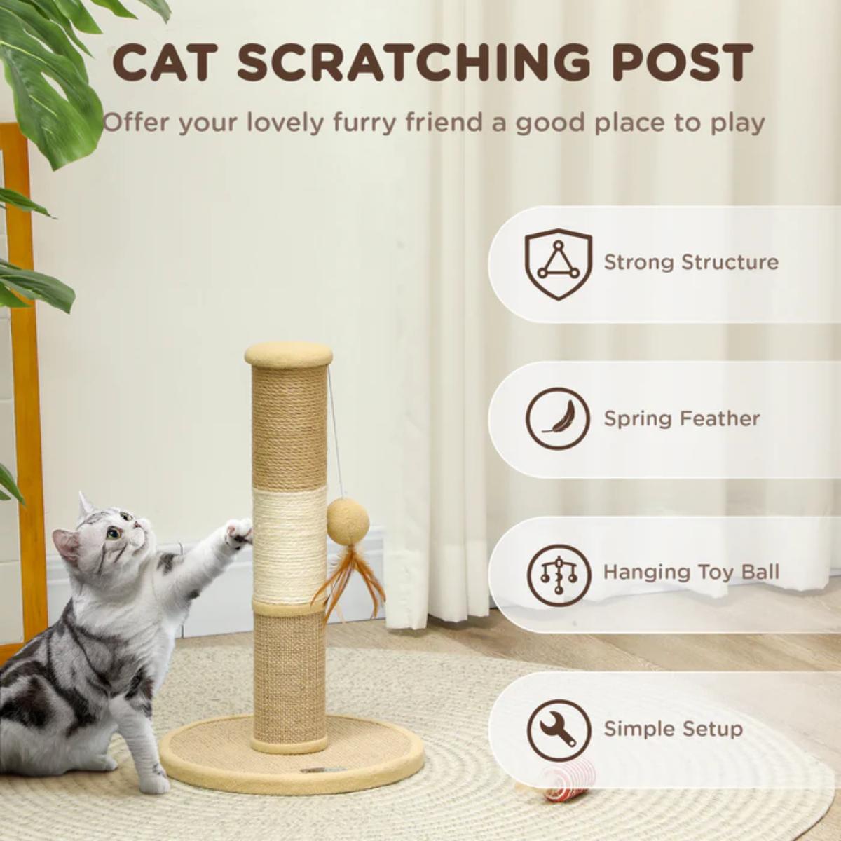 PawHut 47cm tall cat scratching post with sisal rope in brown for indoor cats