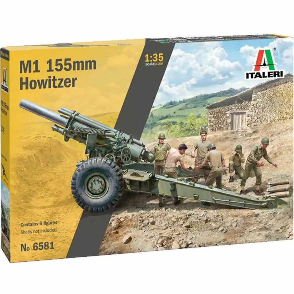 Italeri 6581 M-1 155mm Howitzer 1:35 scale plastic model kit with gun crew — boxed set