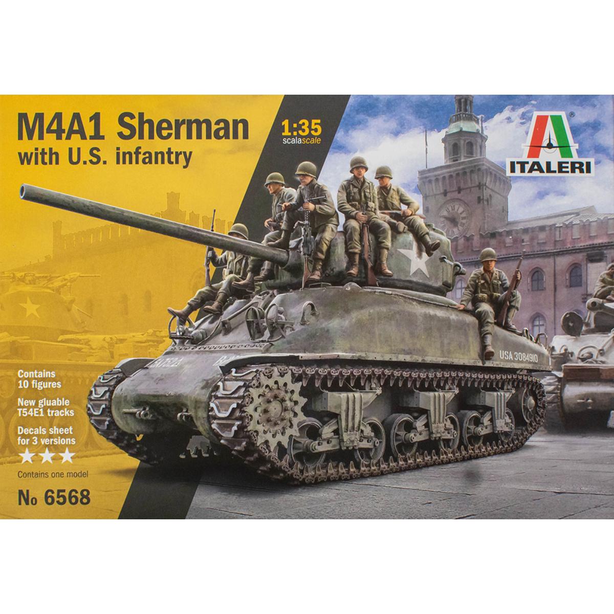 Italeri M4A1 Sherman with U.S. Infantry kit box front 6568