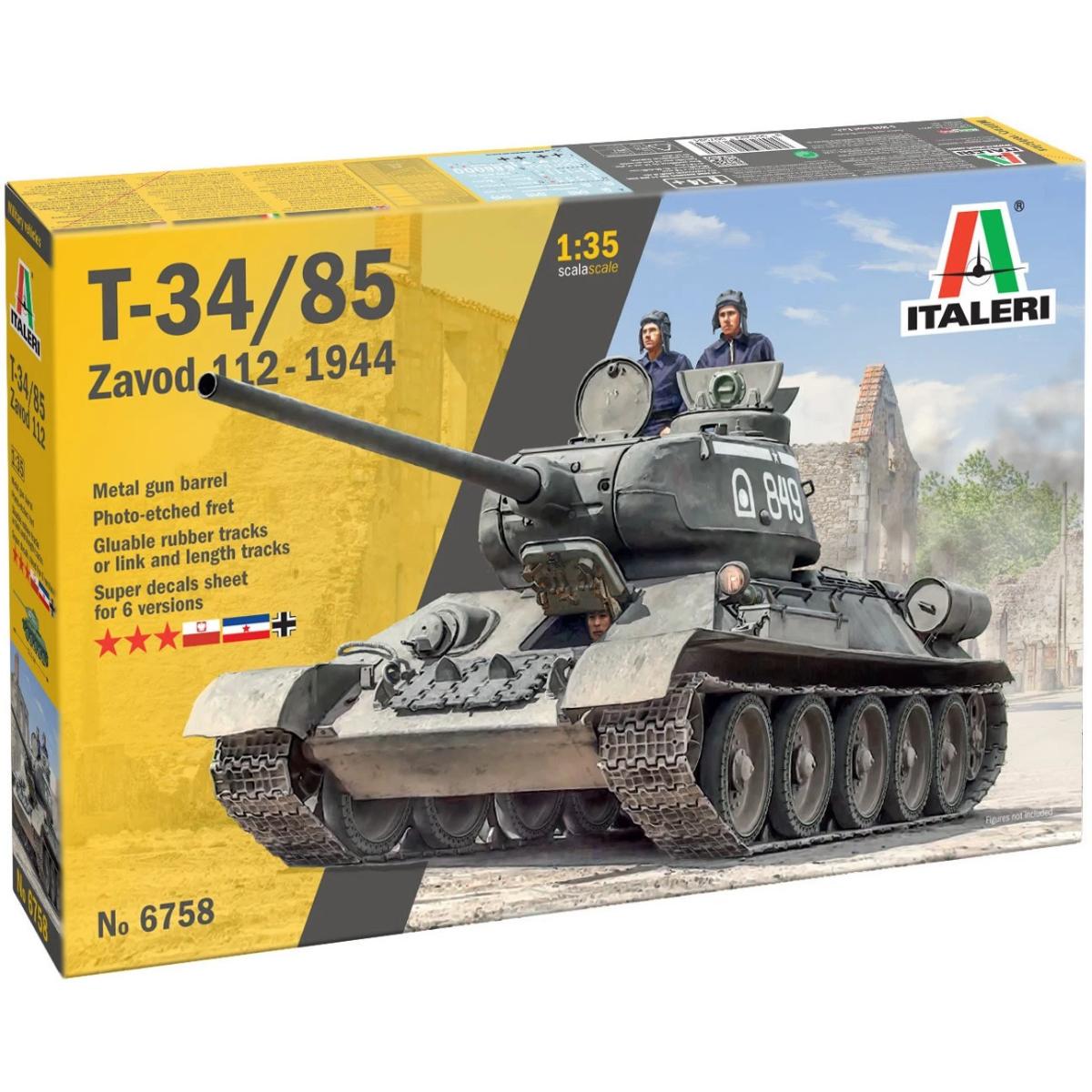 Italeri T-34/85 Zavod 112 1:35 scale tank model kit 6758 box