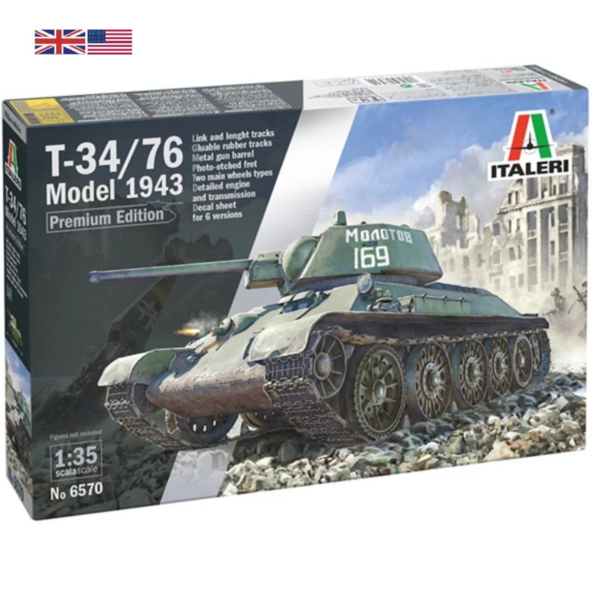 Italeri 6570 T-34/76 Model 1943 1/35 scale plastic tank model kit with detailed parts