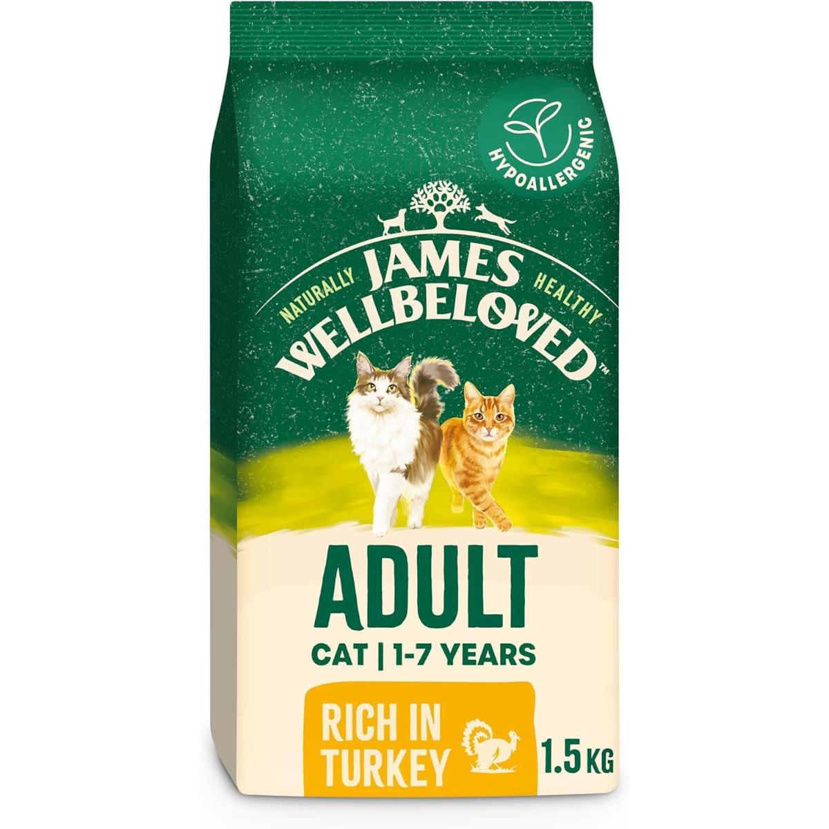 James Wellbeloved Hypoallergenic Adult Dry Cat Food Turkey 1.5 kg bag for sensitive stomach cats
