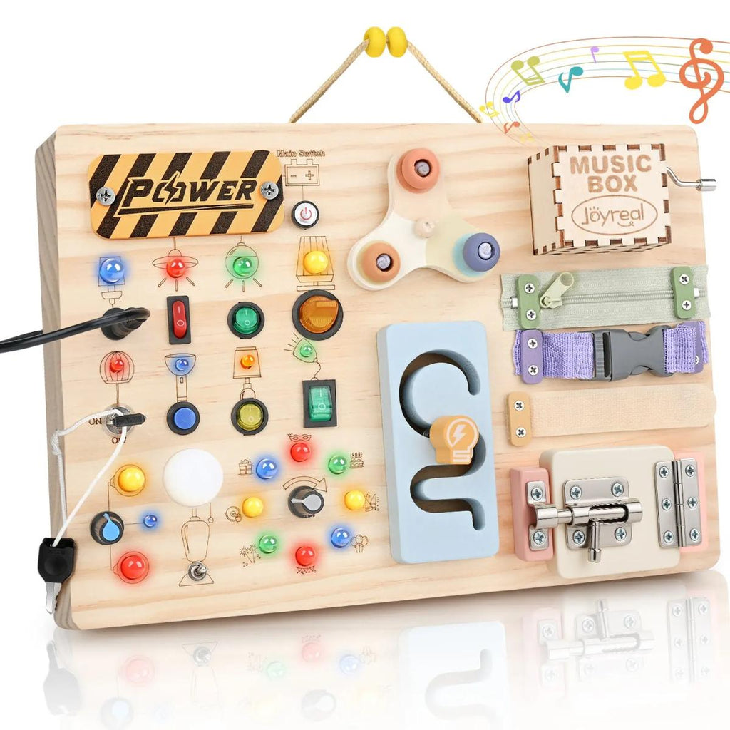 Joyreal Montessori Busy Board Wooden Sensory Activity Board for Early Learning Kids