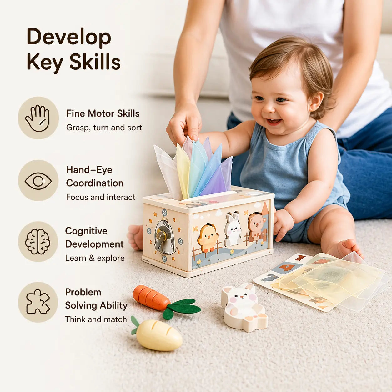 Joyreal 8 in 1 Montessori wooden cube sensory learning toy