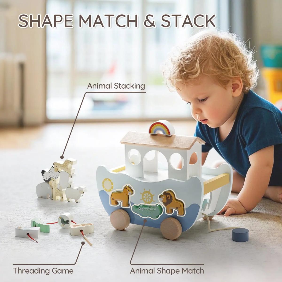 Joyreal Wooden Noahs Ark Montessori educational toy set