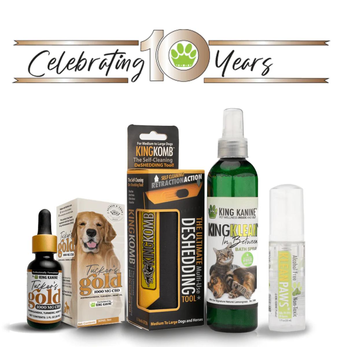 King Kanine 10 Year Anniversary Big Bundle – CBD, grooming tool, paw cleaner & spray