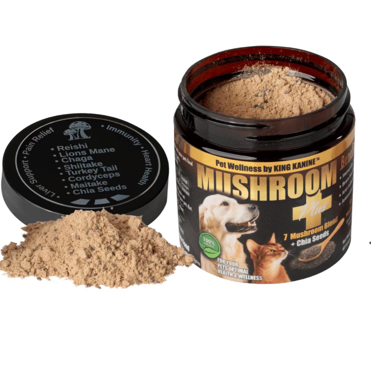 King Kanine Mushroom Plus+ 7-mushroom superfood supplement for dogs and cats
