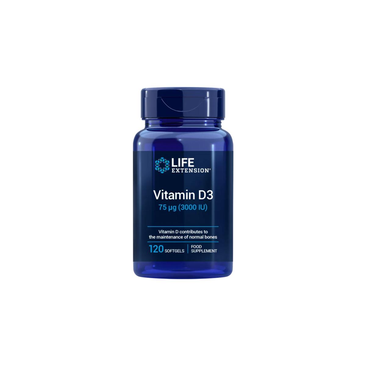 Life Extension Vitamin D3 3000 IU – 120 Softgels EU Bottle – Immune and Bone Support Supplement