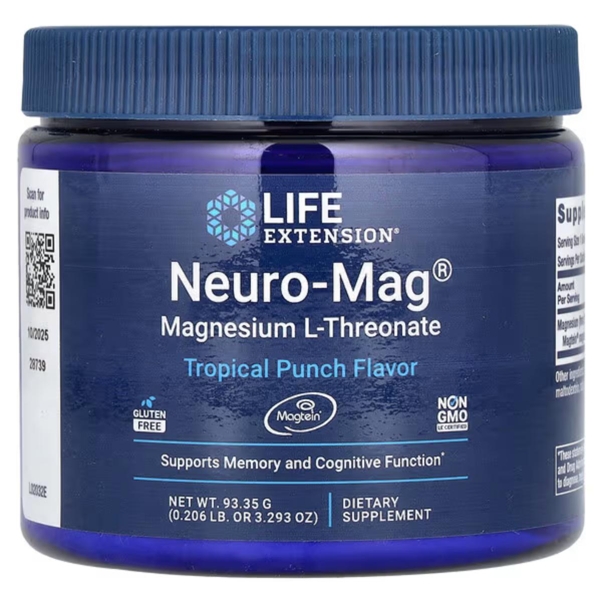 Life Extension Neuro-Mag Magnesium L-Threonate powder in tropical punch flavor
