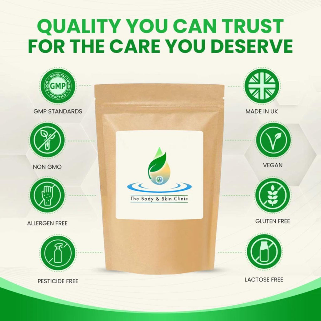 Brown package with a brand logo on a white background with green certification icons.