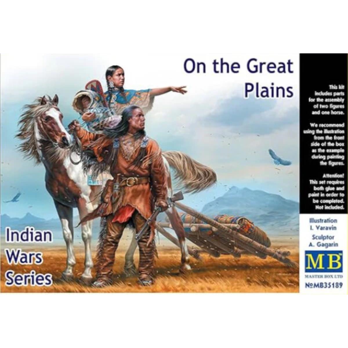 Master Box 1/35 Indian Wars Series On The Great Plains 35189 plastic model kit featuring detailed Native American warrior figures for historical dioramas.