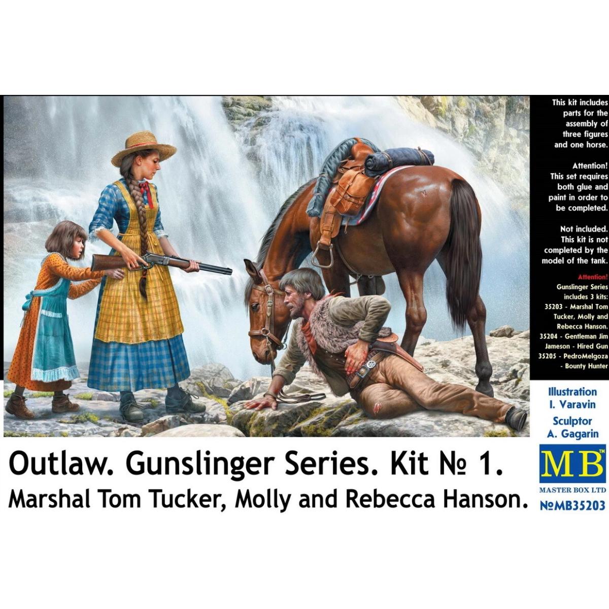 Master Box 1/35 Outlaw Gunslinger Series Kit No.1 (35203) plastic model figure depicting a detailed Wild West outlaw in period clothing, ideal for dioramas and historical modeling.