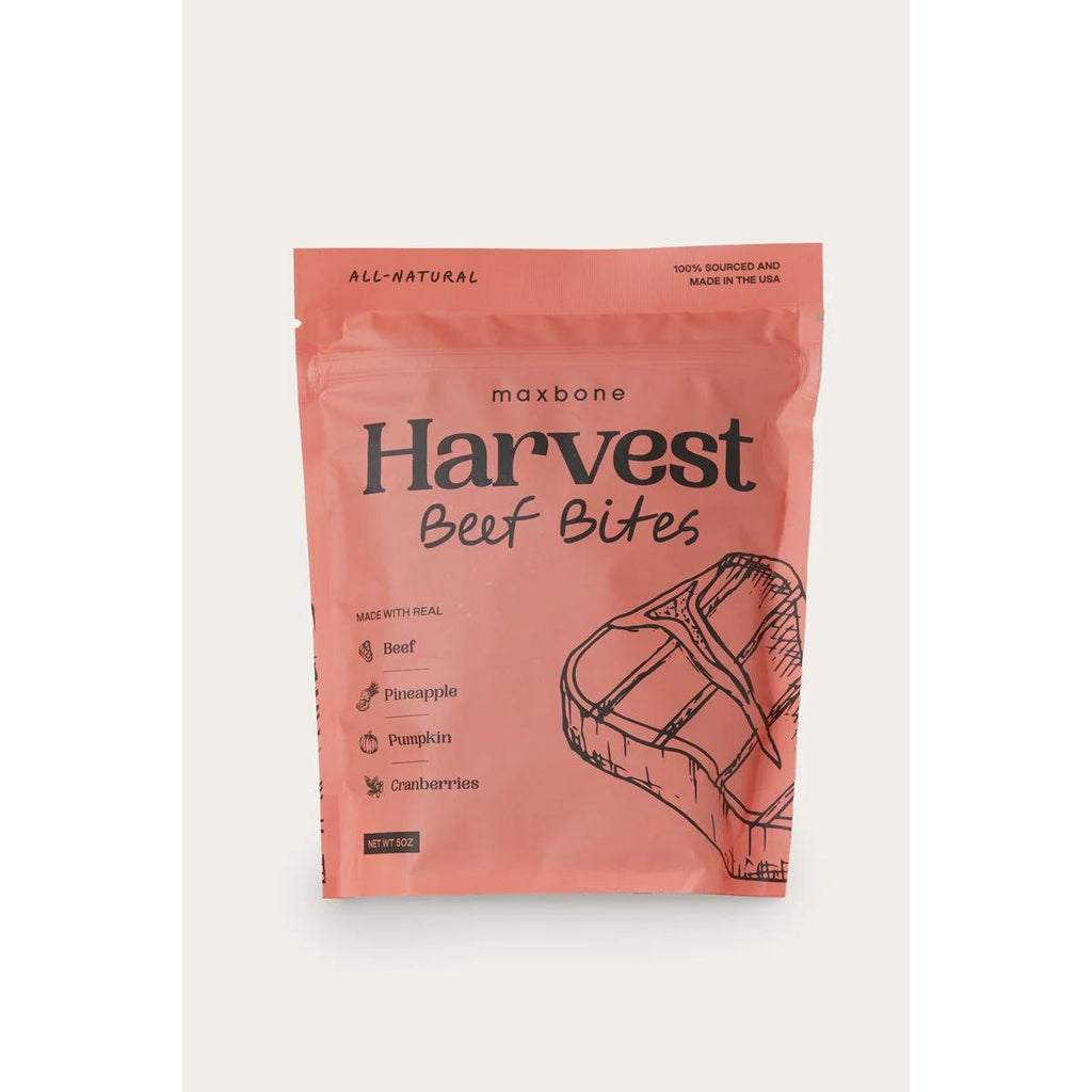 maxbone freeze-dried beef dog treats in 5oz resealable pouch