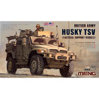 Meng 1/35 British Army Husky TSV model kit box and assembled vehicle