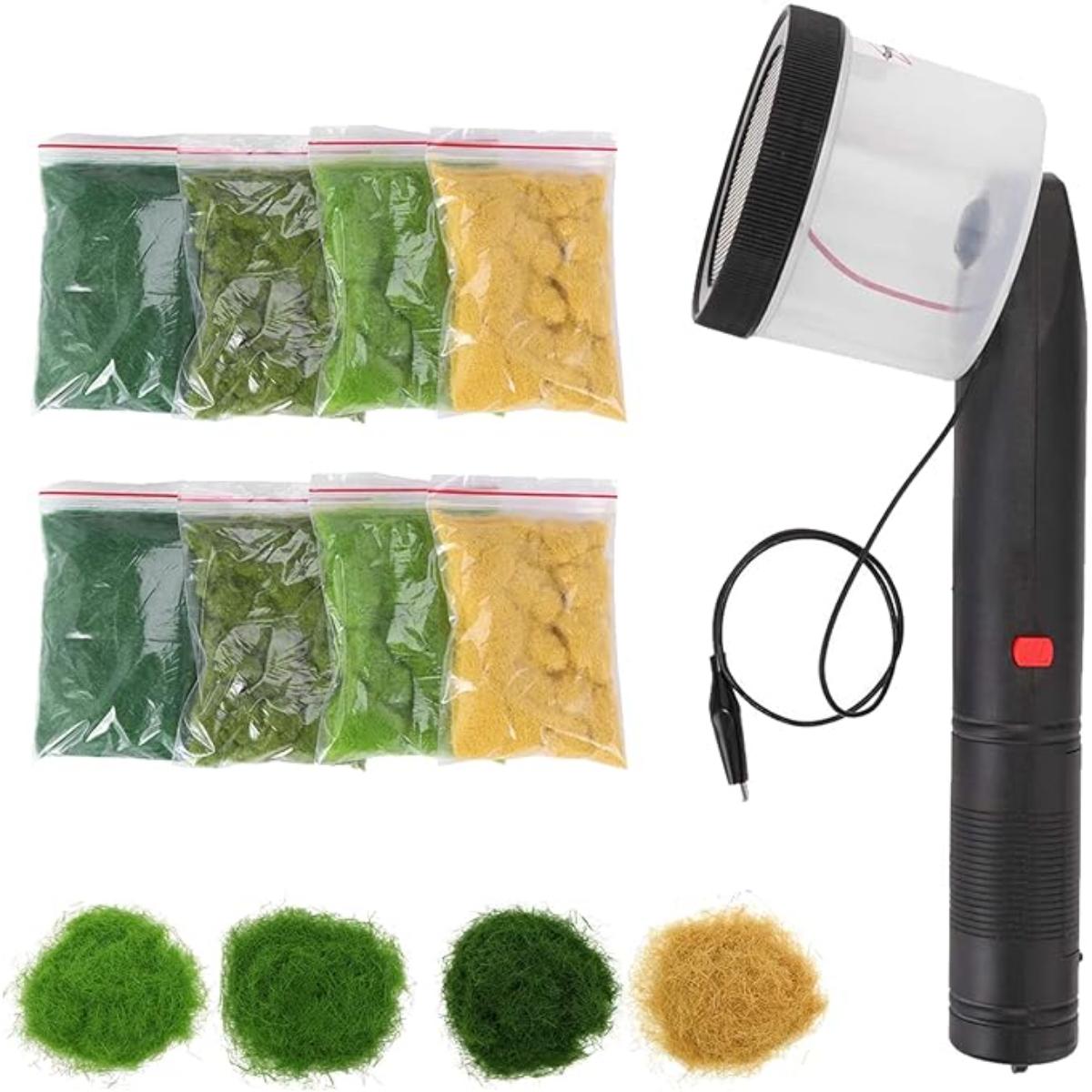 Mocoli Mini Static Grass Applicator with 4 colours of static grass for model scenery
