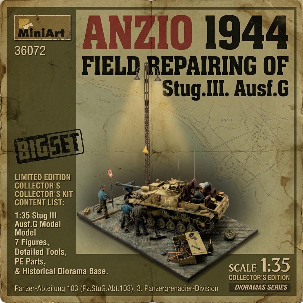 MiniArt 36072 1:35 Anzio 1944 StuG III Ausf.G Field Repairing Big Set Diorama