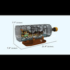 Detailed building blocks model of a flying dutchman ship within display bottle