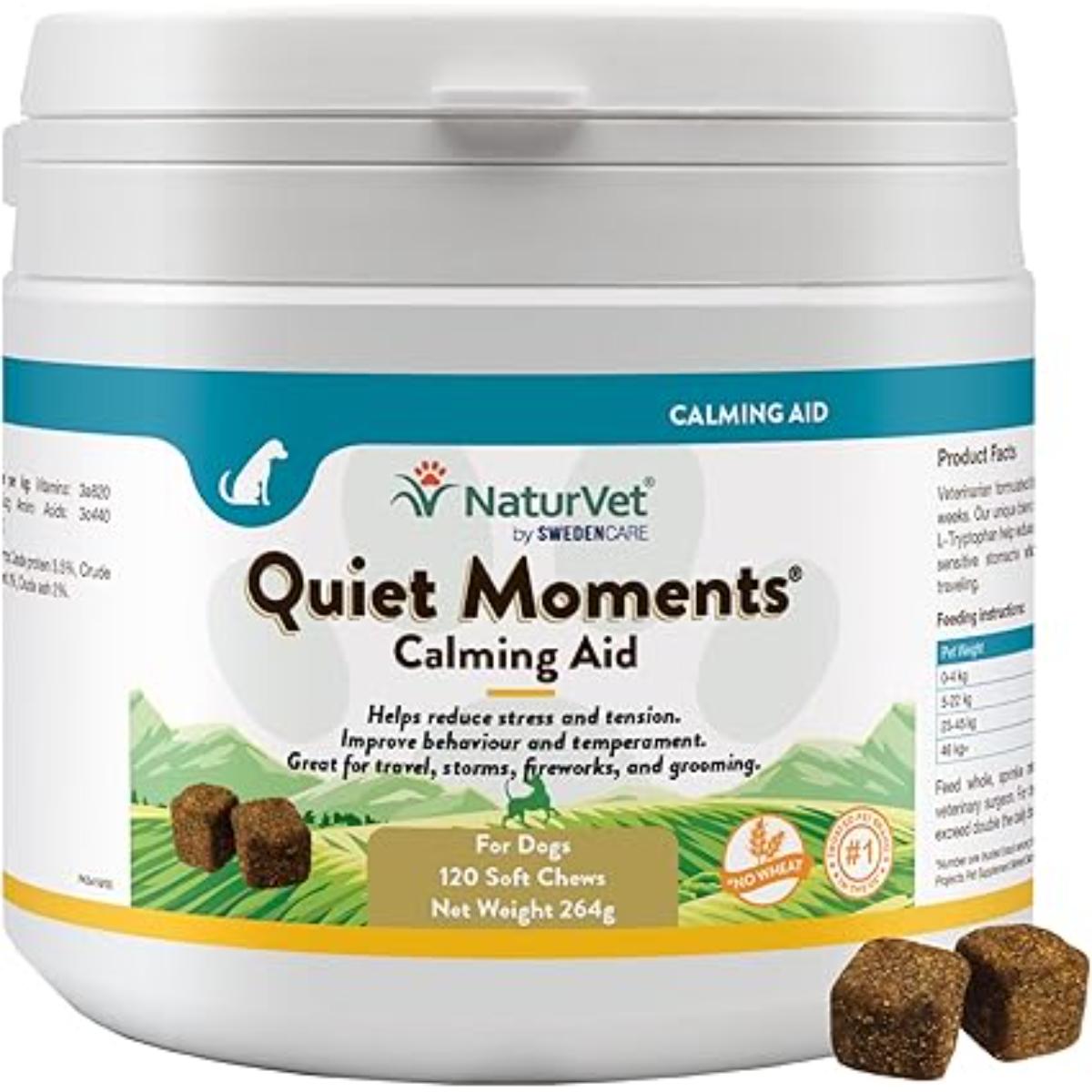 NaturVet Quiet Moments calming aid soft chews or drops for dogs and cats
