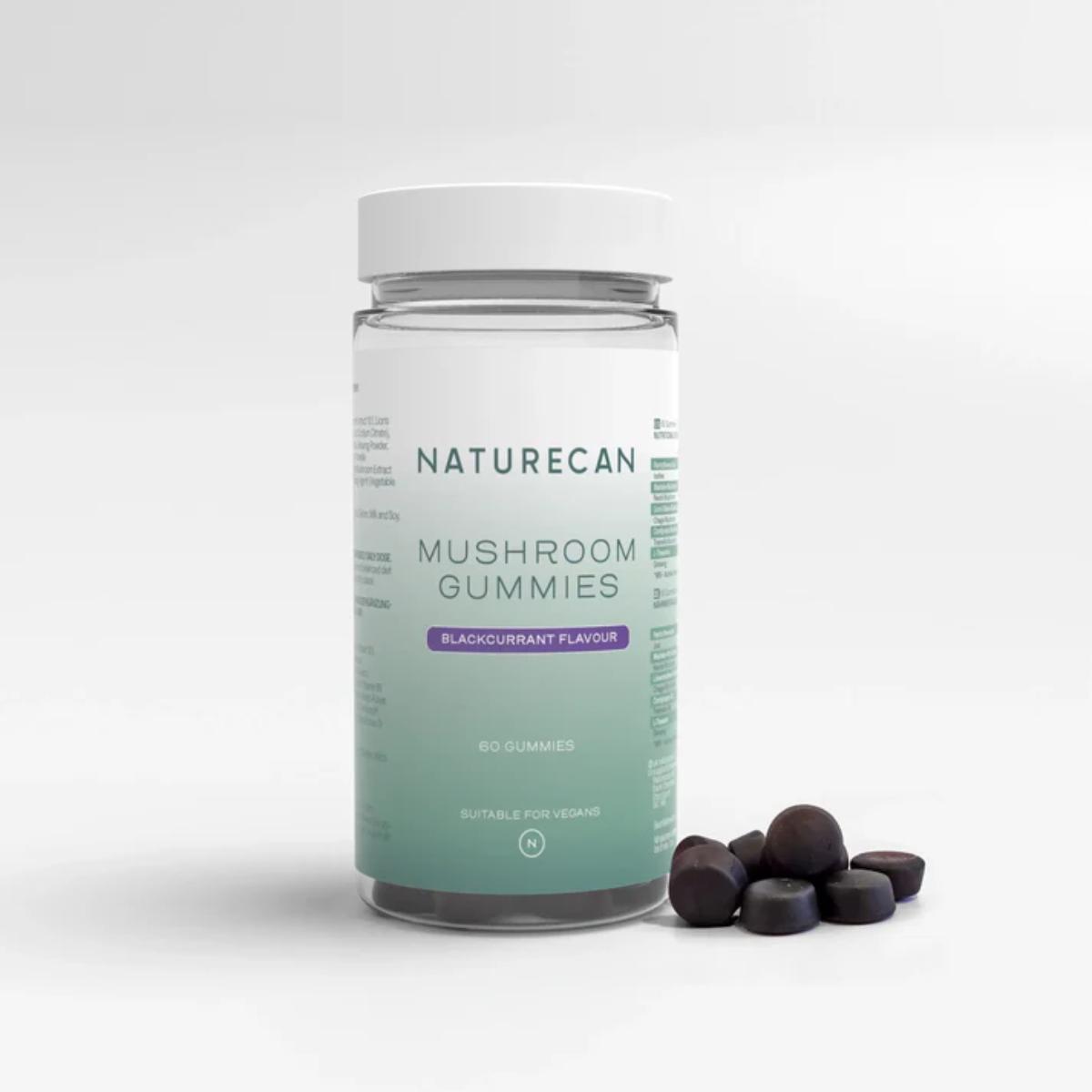 Naturecan Mushroom Gummies – 6-mushroom blend with vitamins, blackcurrant flavor