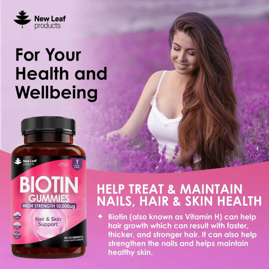 New Leaf Products Biotin Gummies 10,000 µg – high strength supplement for hair, skin and nails